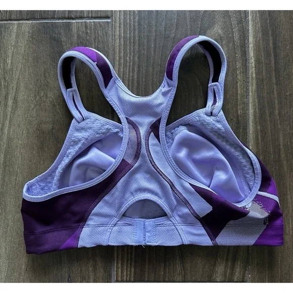 Brooks Juno High Impact Sports Bra Purple Geometric 40B 350037 Adjustable Straps - Picture 2 of 5